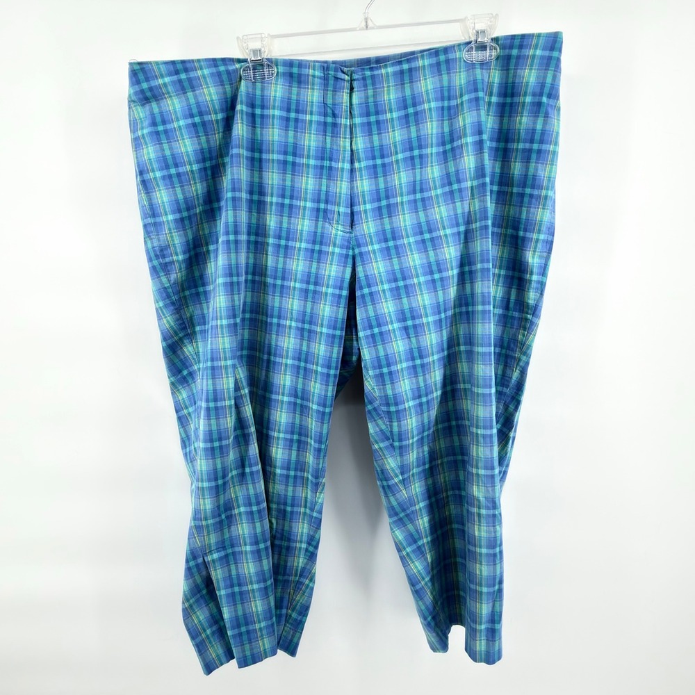 Venezia Jeans Womens Plus Size 22 Plaid Crop Pants Capris Blue Green Stretch Y2K
